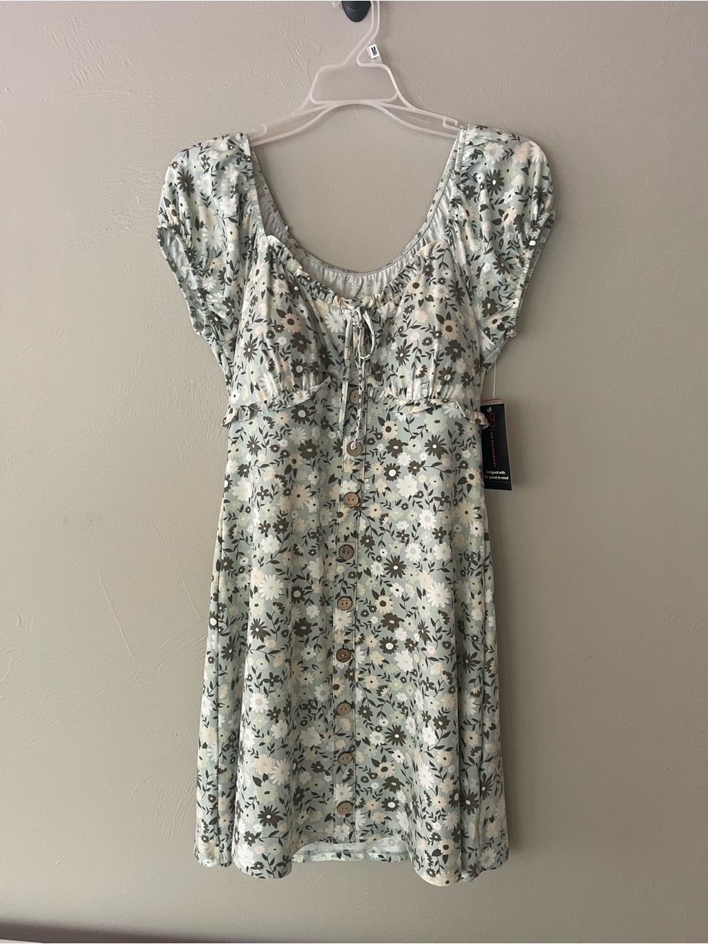 No Boundaries Light Sage Floral Button-Front Mini Dress